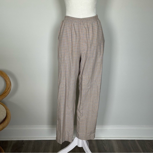 Jantzen Classics Cream Brown Blue Plaid Straight Leg Pants with Pockets - Picture 5 of 6